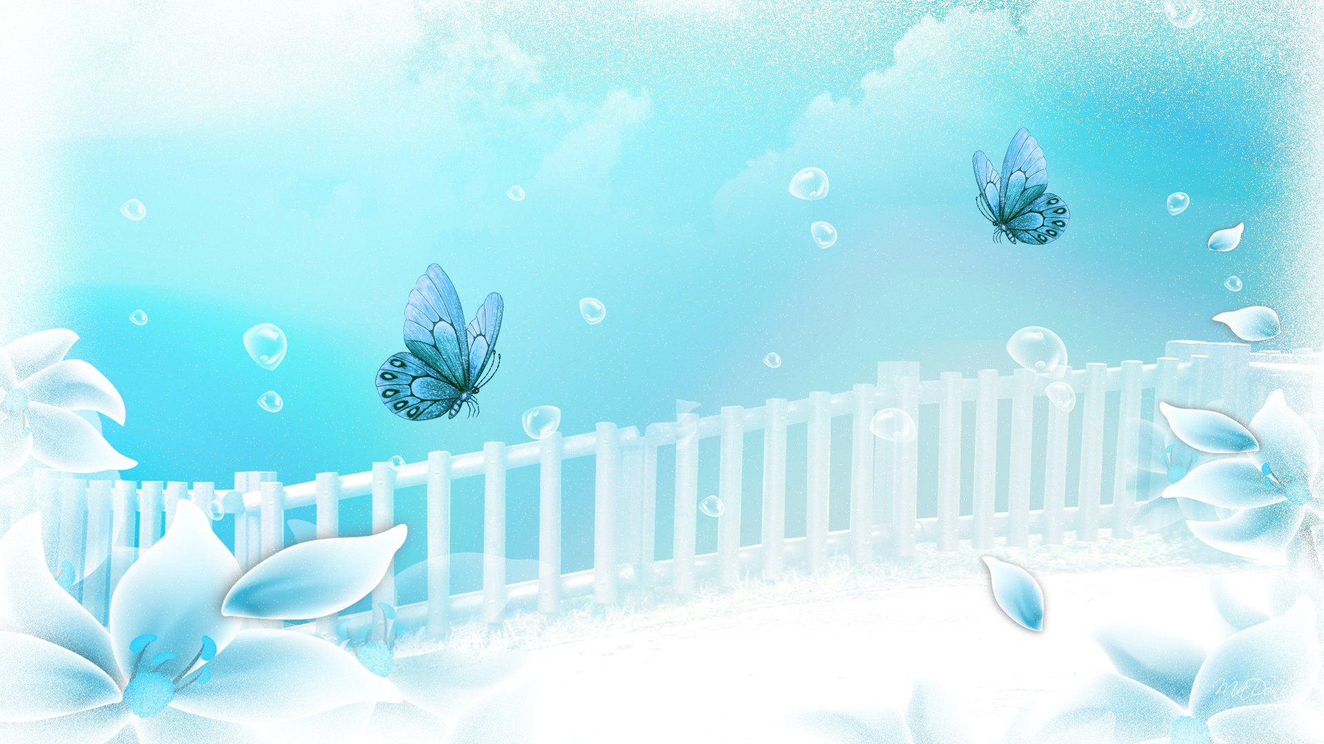 Download Aqua Flower Dreamer White Blue Wallpaper