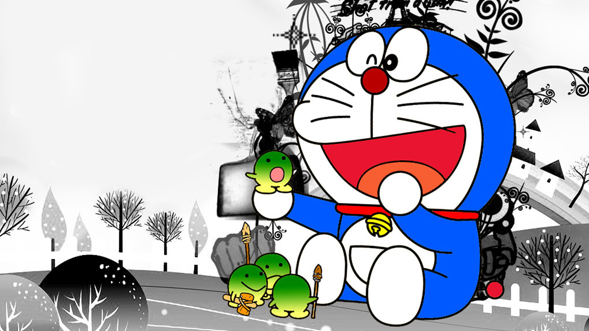 Funny Doraemon Cartoon Black White HD Wallpaper Image Picture