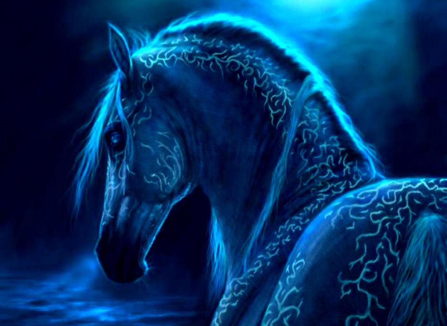 Beautiful Fantasy Blue Horse Abstract Animal For PC Computer