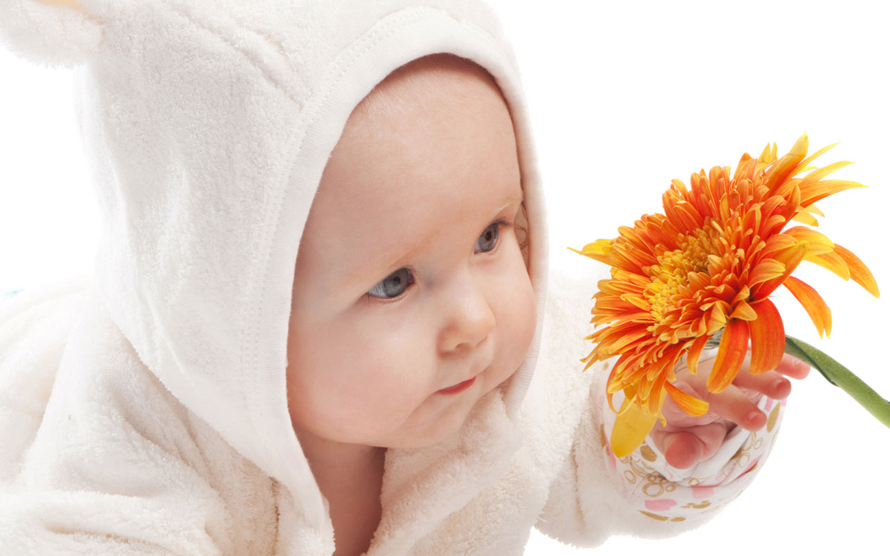 Cute Baby Girl With Orange Flower Photography Gallery