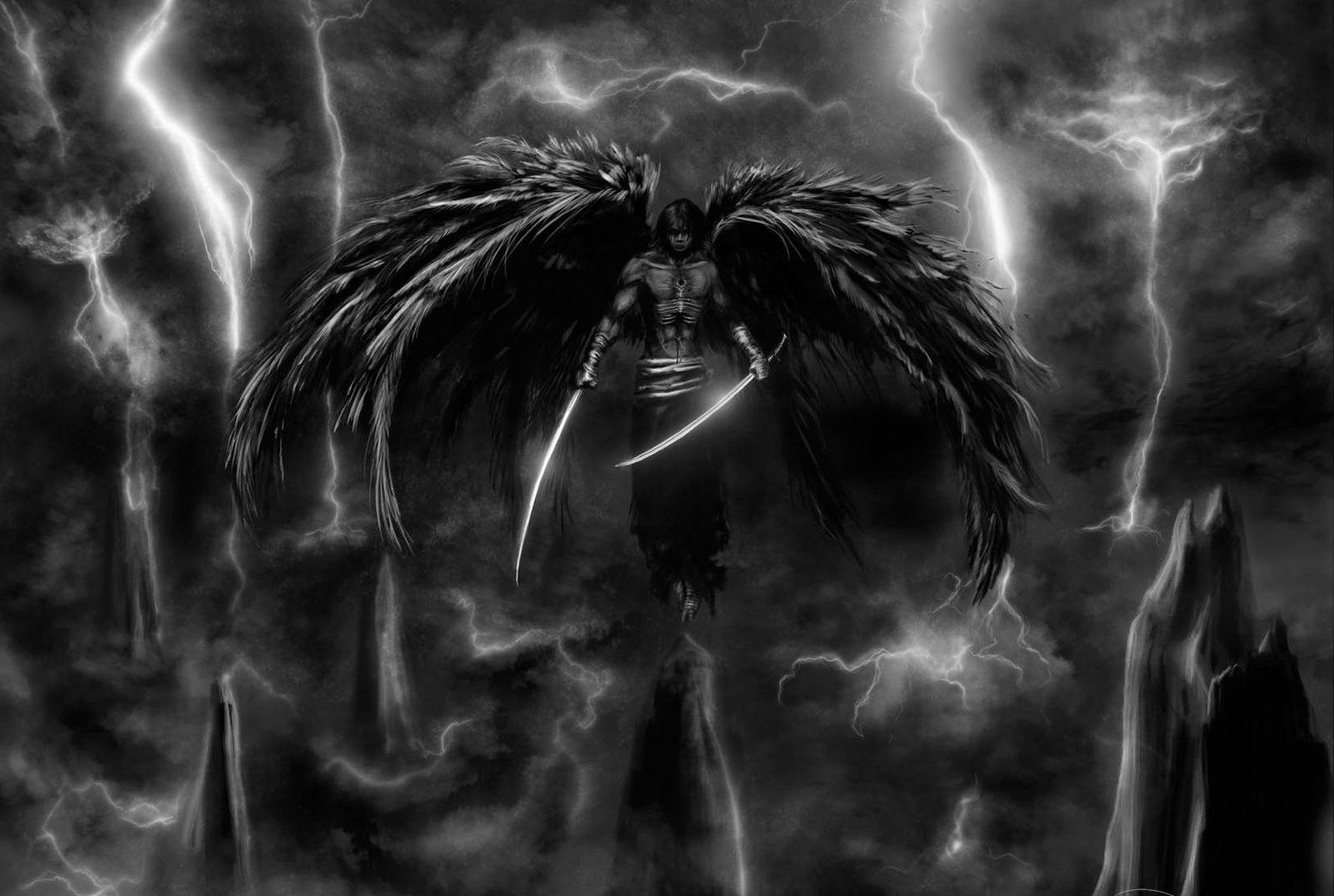 Awesome Dark Angel And Swords Wallpaper Image Picture Desktop