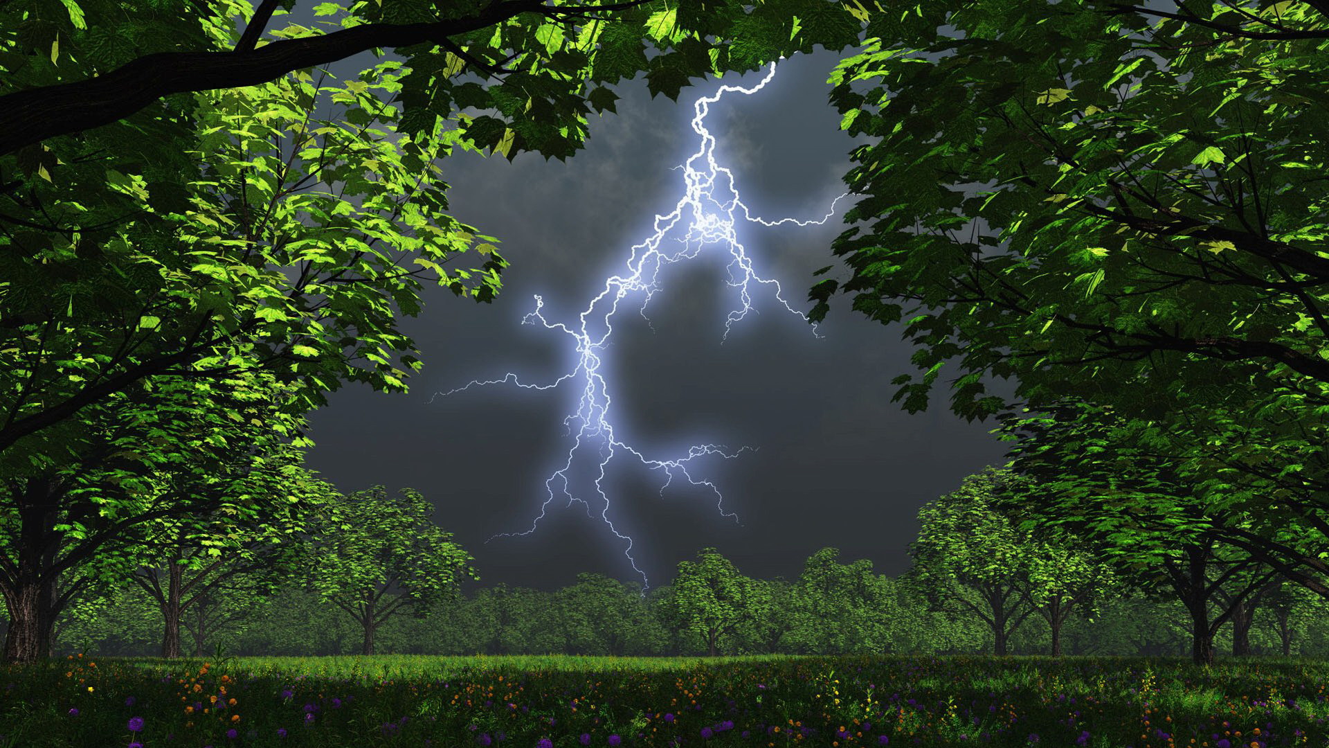 Lightning Bolt over a Field HD Wallpaper